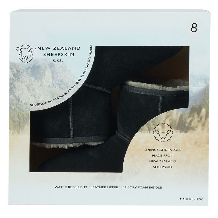 NEW ZEALAND SHEEPSKIN CO. Women's Sheepskin Lined Slipper Boots Box, Black, hi-res