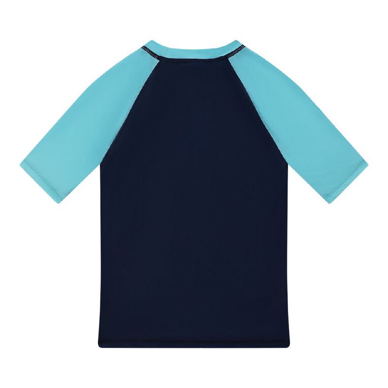 Young Original Short Sleeve Rash Vest, Blue Dark TYPOGRAPHY, hi-res