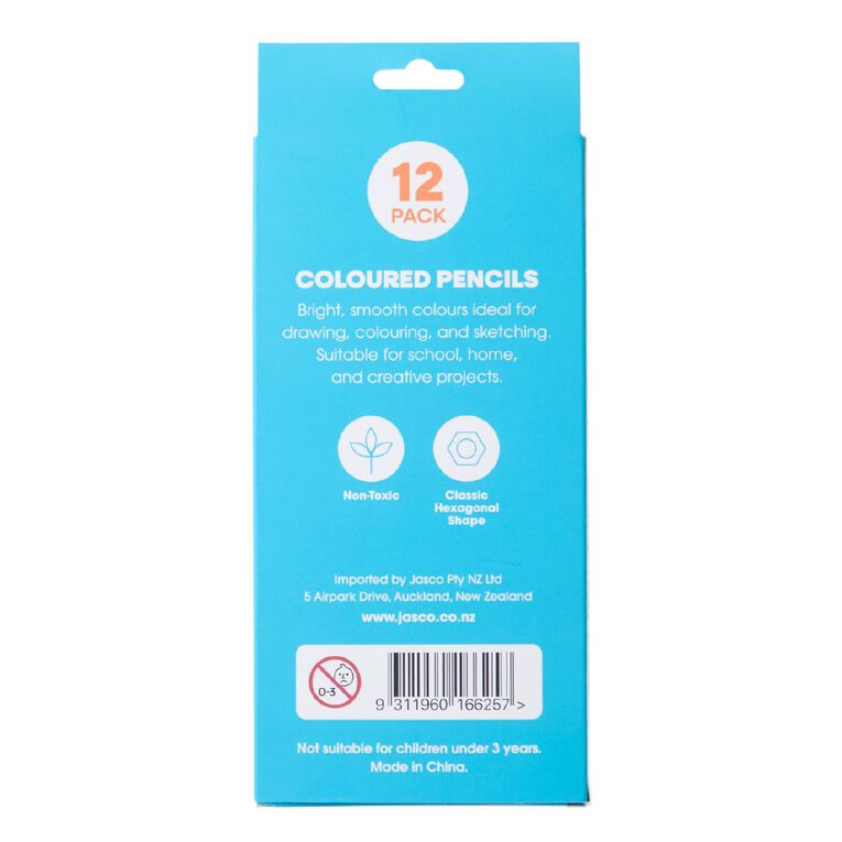 Jasart Coloured Pencils Multi-Coloured 12 Pack, , hi-res