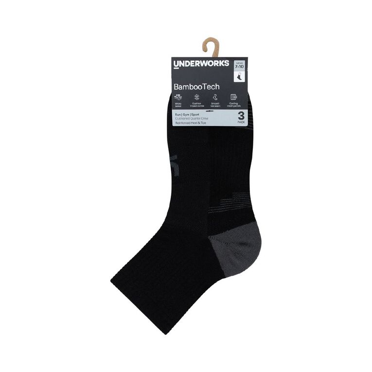 Underworks Bamboo Tech Quarter Crew 3 Pack, Black, hi-res