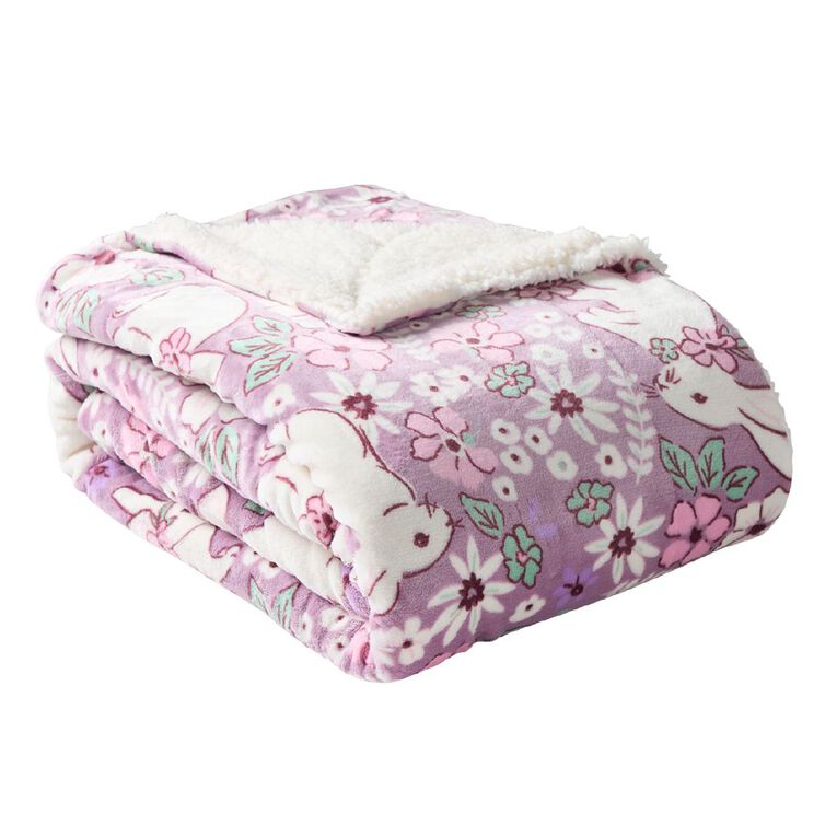 Living & Co Plush Bunny Blanket Sherpa Reverse Purple Mid King Single, , hi-res