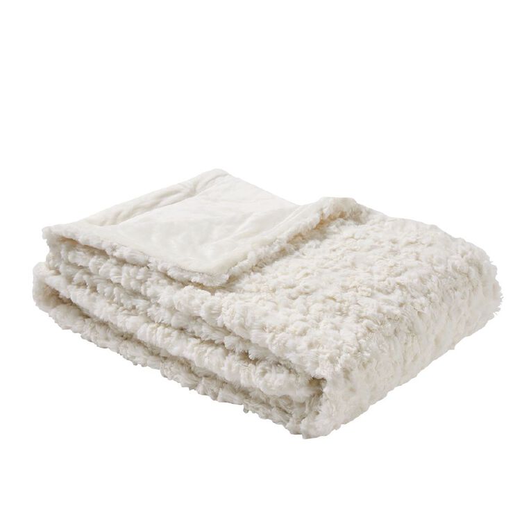 Living & Co Throw Faux Fur Texture Cream 127cm x 152cm, , hi-res