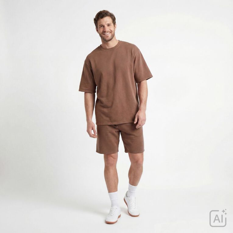 Garage Men's Plain Crew Sweat Tee, Brown Dark, hi-res