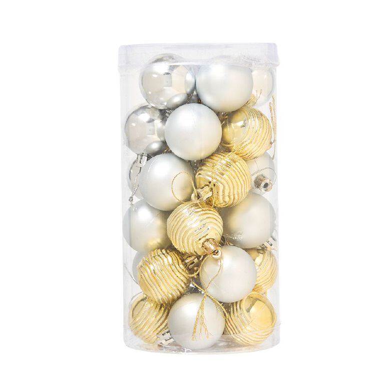 Wonderland Christmas Baubles Gold and Silver 4cm 30 Pack, , hi-res