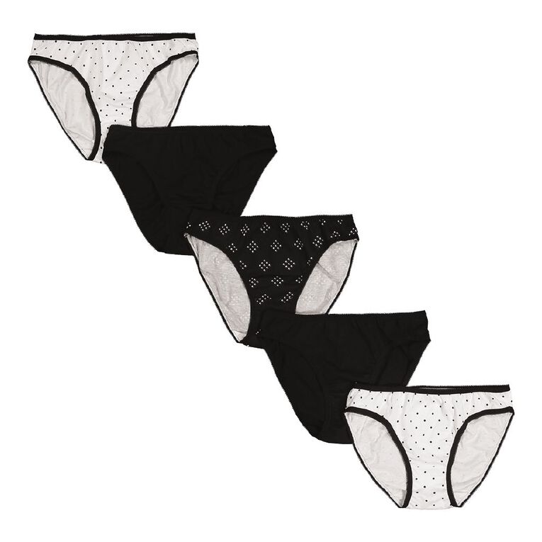 H&H Women's Cotton Hi-cut Briefs 5 Pack, Black/White, hi-res