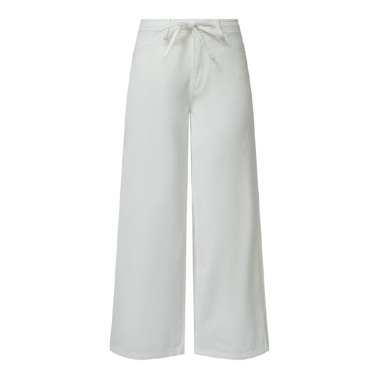 H&H Women's Mid Rise Wide Leg Belt Jeans, White, hi-res