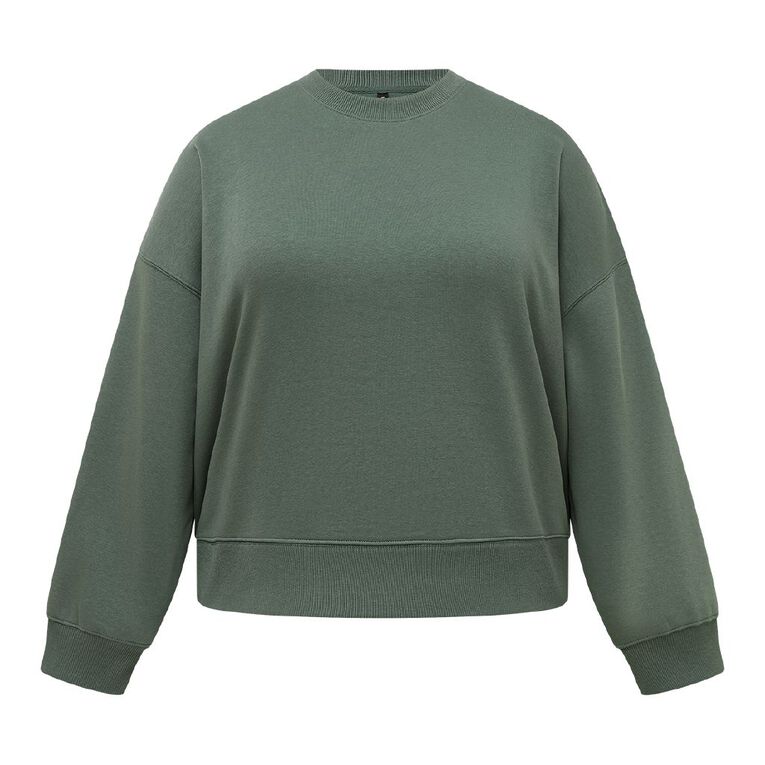 H&H Curve Women's Long Sleeve Crew Neck Sweater, Green Dark, hi-res