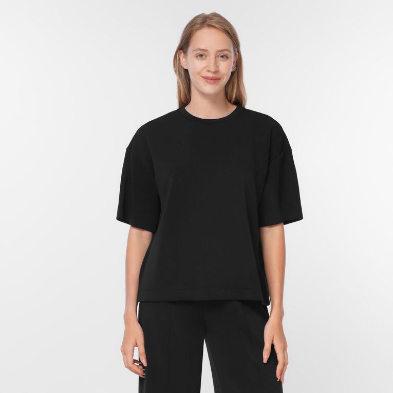 H&H Women's Short Sleeve Relaxed Modal Tee, Black, hi-res