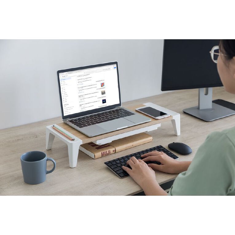 Bracom Universal Tabletop Monitor Riser with drawer White, , hi-res