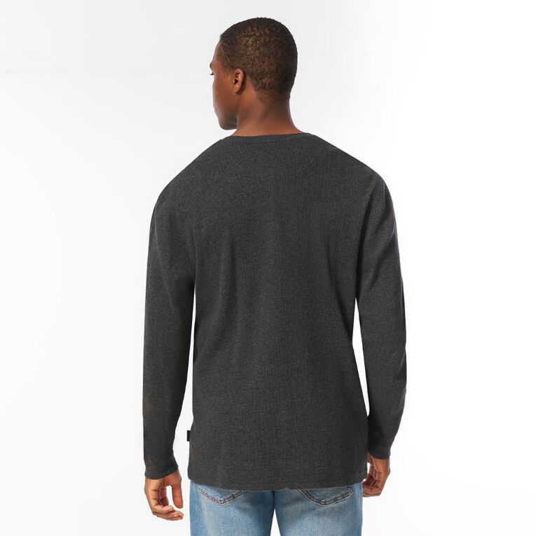 H&H Men's Waffle Henley Tee, Charcoal/Marle, hi-res