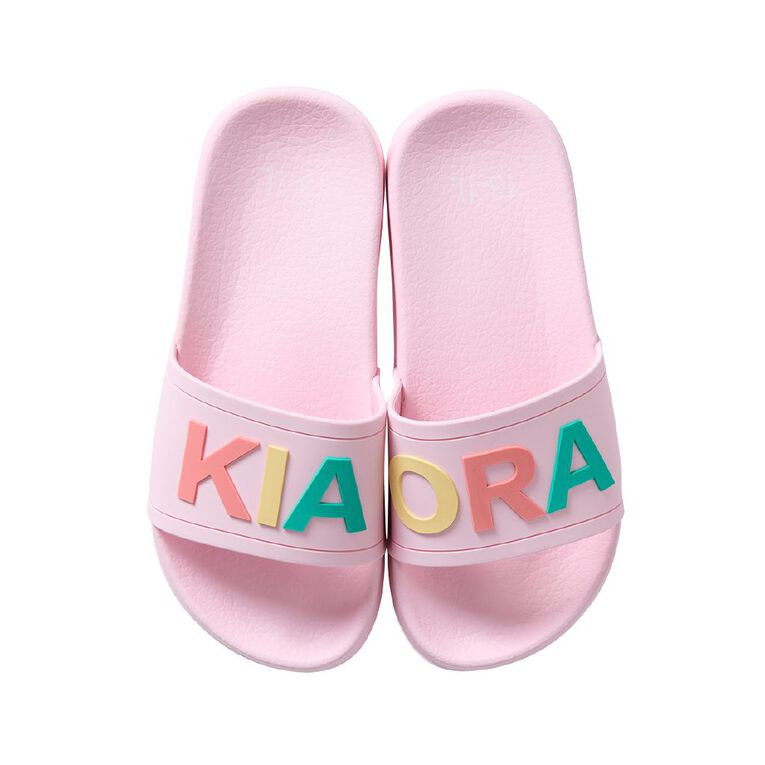 Young Original Senior Kids' Kia Ora Slides, Pink, hi-res