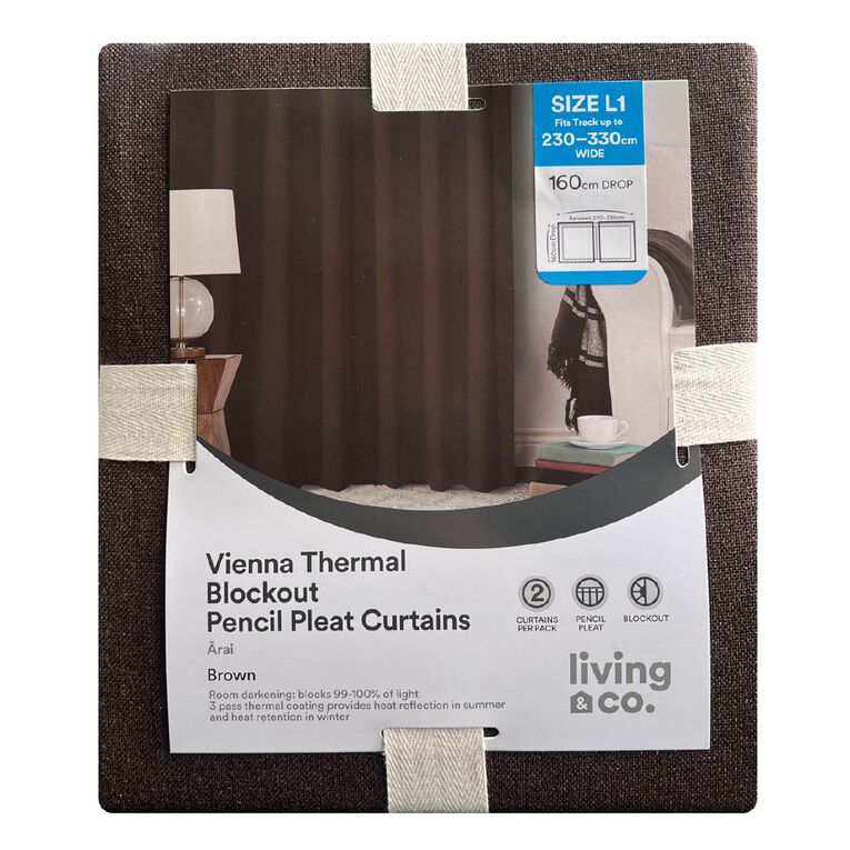Living & Co Vienna Curtains Brown Mid 230-330cm Wide/160cm Drop, , hi-res