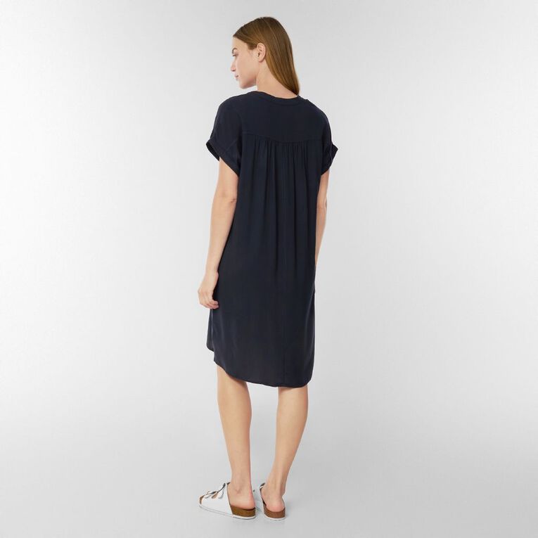 H&H Women's Short Sleeves Pop Over Tunic, Navy, hi-res