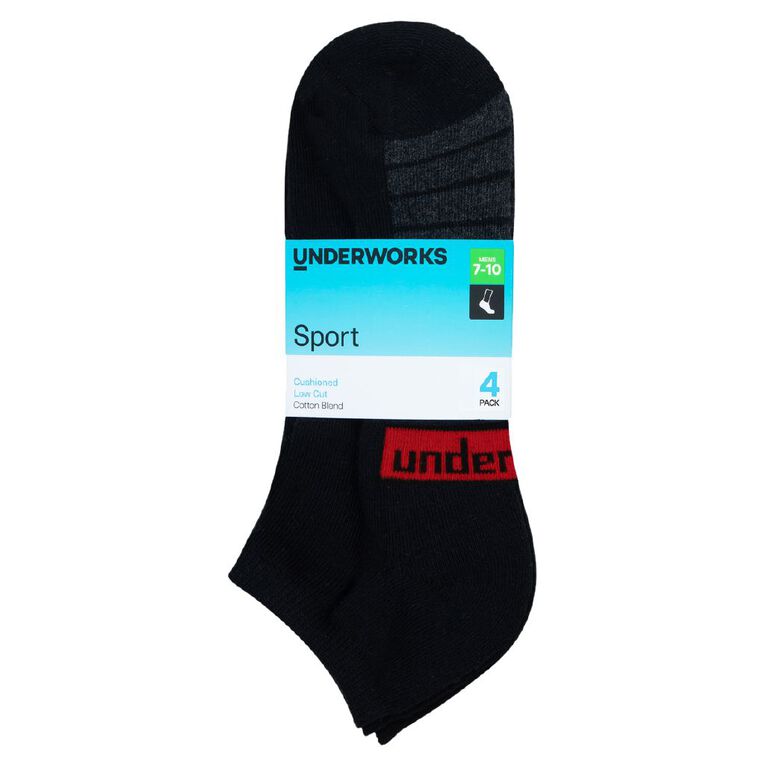 Underworks Men's Low Cut Sport Socks 4 Pack, Black 2, hi-res