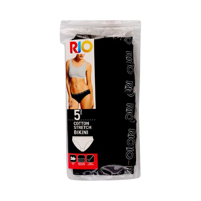 Rio Women's Bikini Briefs 5 Pack, Black, hi-res
