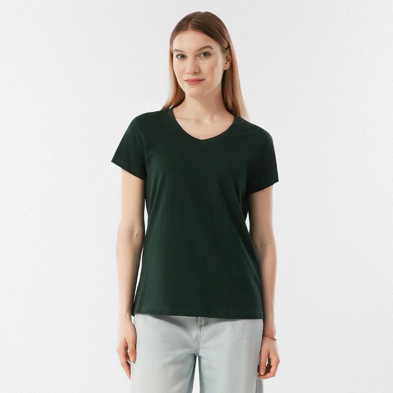 H&H Women's Short Sleeve V-Neck Tee, Green Dark, hi-res
