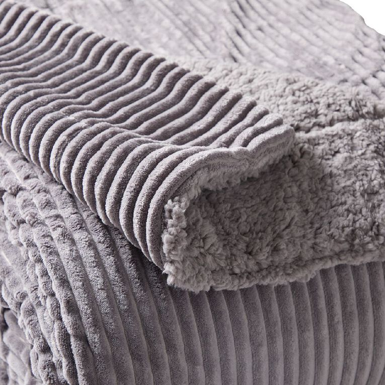 Living & Co Cord Plush Blanket Grey Queen, , hi-res