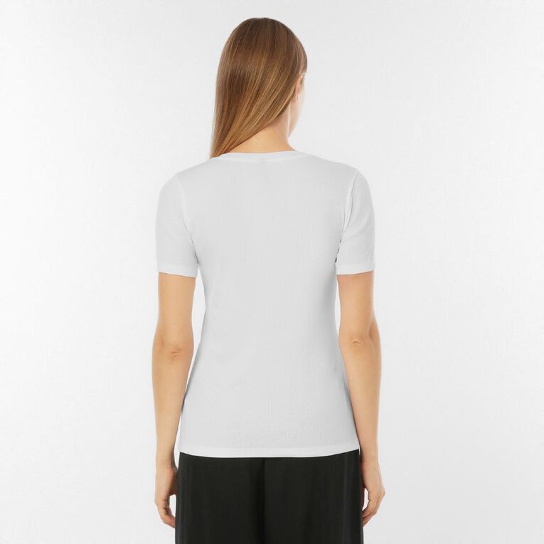 H&H Women's Short Sleeve Ballet Sleeve Rib Top, White, hi-res