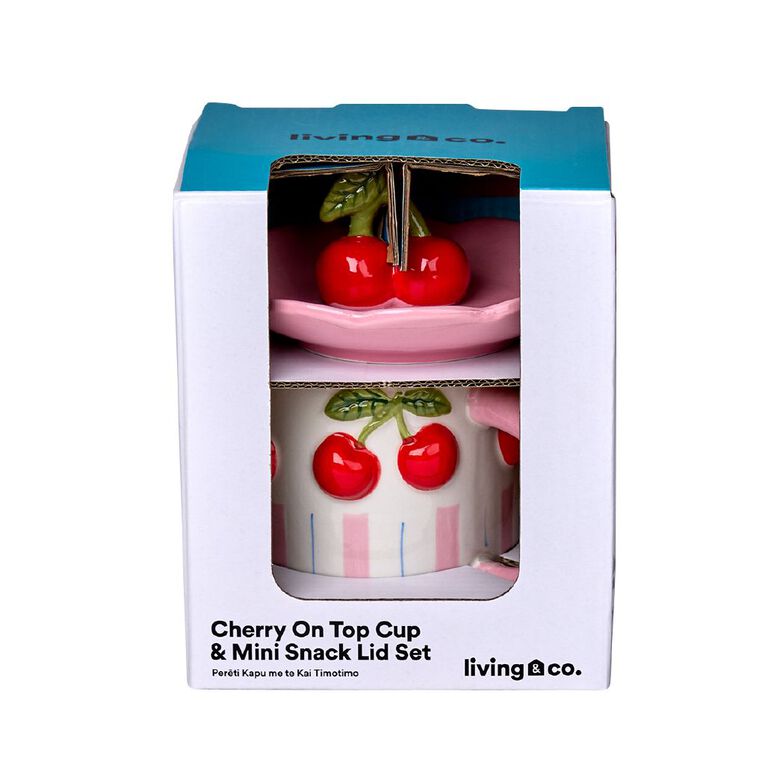 Living & Co Cherryontop Cup and Mini Snack Plate Set Multi-Coloured, , hi-res