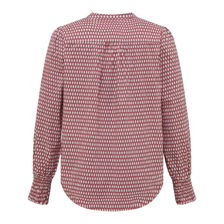 H&H Women's Long Sleeve Shirred Shoulder Top, Red Dark, hi-res