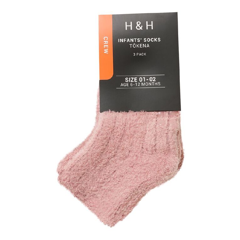 H&H Infants' Chenille Quarter Crew 3 Pack, Pink Dark, hi-res