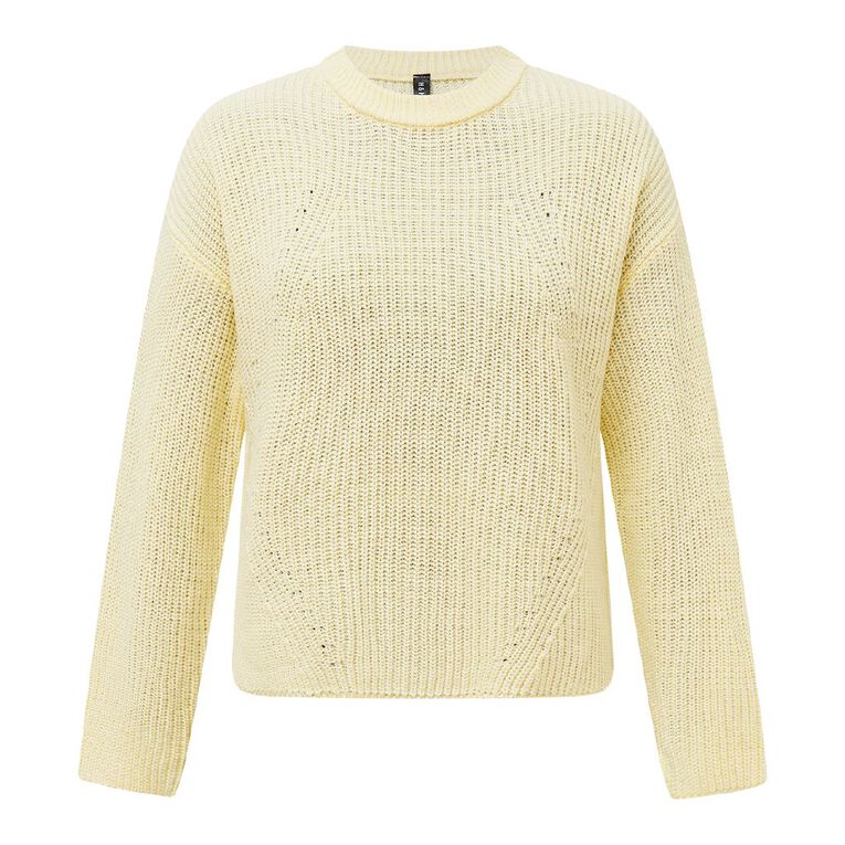 H&H Women's Long Sleeve Boxy Cotton Like Rib Crew, Yellow Light, hi-res