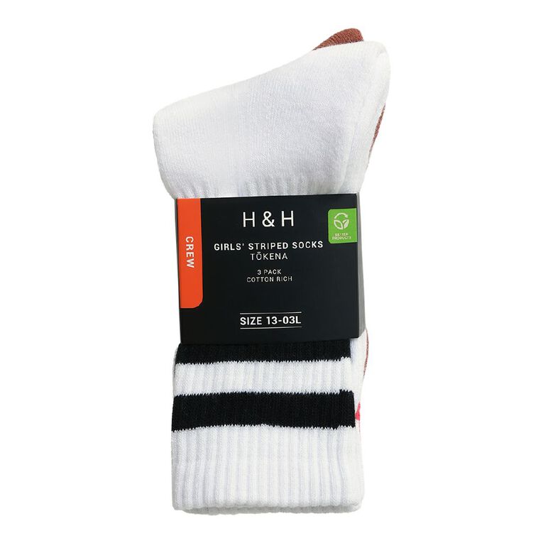 H&H Girls' Striped Crew Socks 3 Pack, Red, hi-res