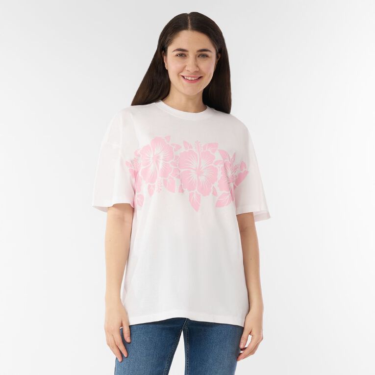 H&H Women's Short Sleeve Boyfriend Graphic Tee, White, hi-res