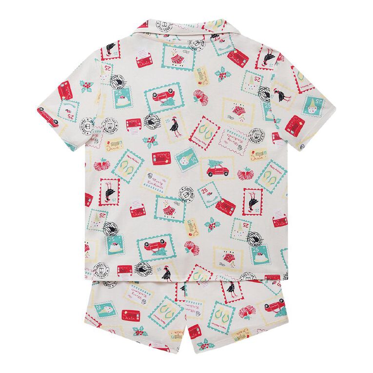 H&H Girls' Christmas Button Up Pyjama Set, Cream, hi-res