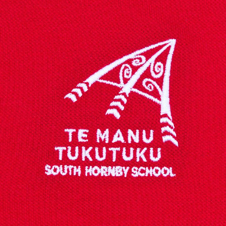Schooltex South Hornby School Short Sleeve Polo with Embroidery, Red Mid, hi-res