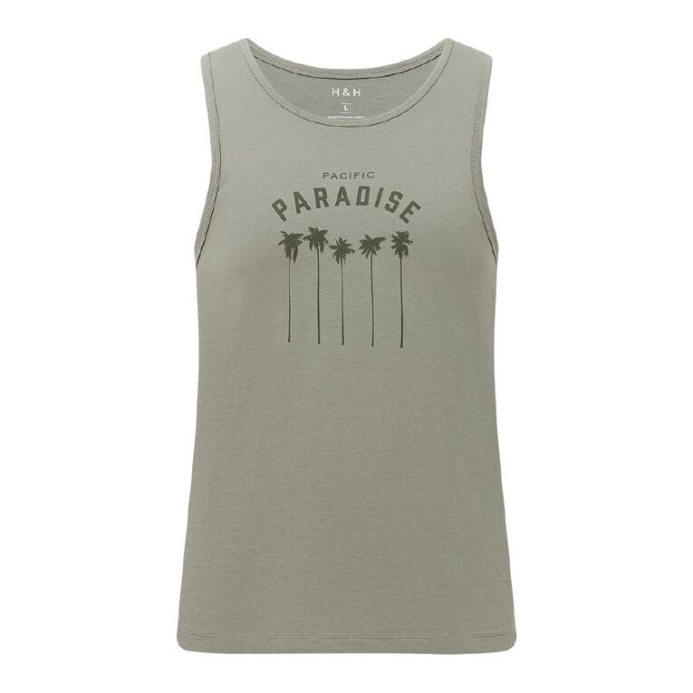 H&H Men's Graphic Print Singlet, Grey Mid, hi-res