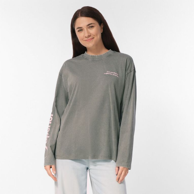 H&H Women's Long Sleeve Graphic Print Tee, Grey Mid, hi-res