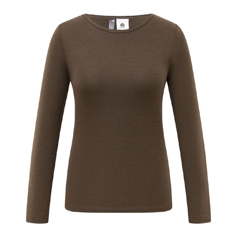 H&H Women's Merino Blend Crew Neck Top, Brown Mid, hi-res