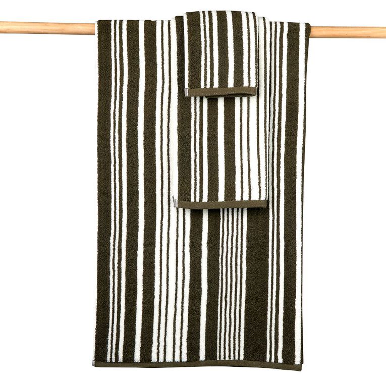 Maison d'Or Striped Face Towel Green Dark 30cm x 30cm, , hi-res