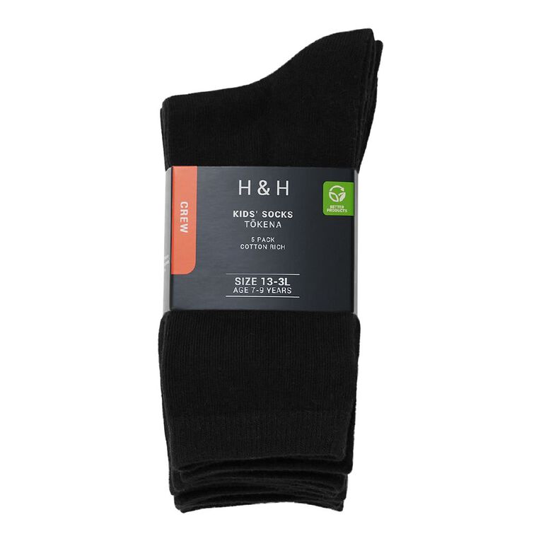 H&H Kids' Plain Crew Socks 5 Pack, Navy, hi-res
