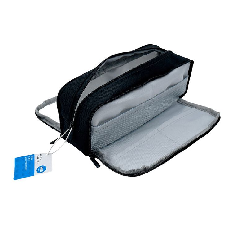 WS Pencil Case with 3 Zips Black, , hi-res