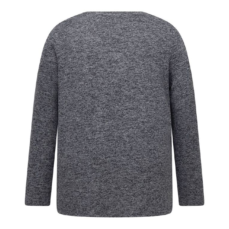 H&H Plus Women's Long Sleeve Brushed V-Neck Swing Top, Grey Dark, hi-res