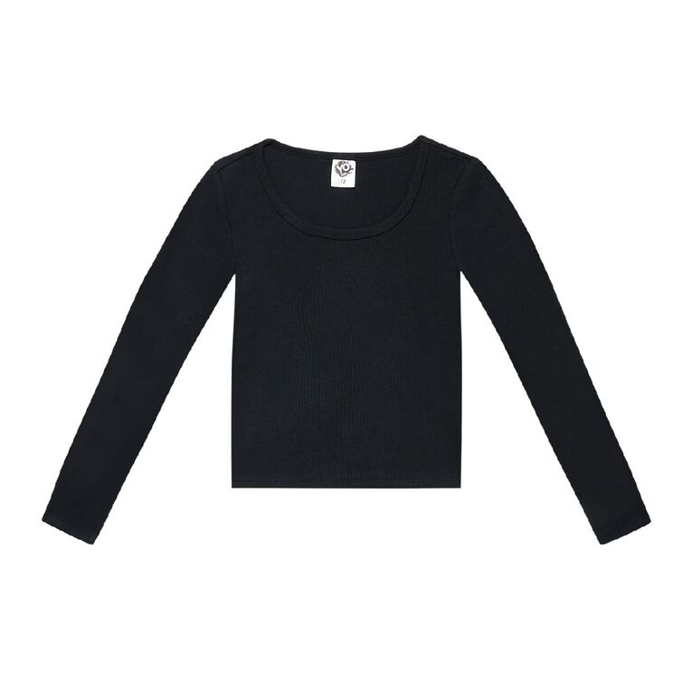 Young Original Long Sleeve Rib Scoop Neck Top, Black, hi-res