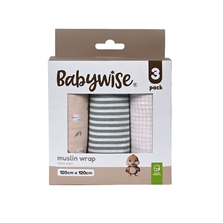 Babywise Muslin Wrap Stripe 3 Pack, , hi-res