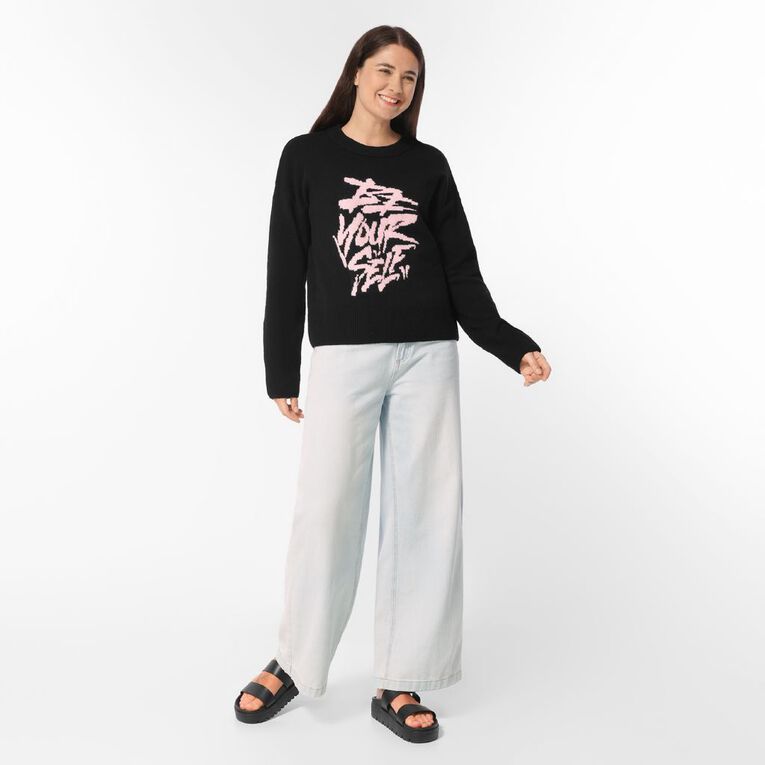 H&H Women's Intarsia Knit Jumper, Black, hi-res