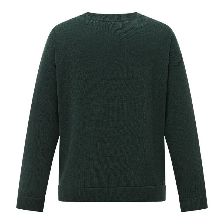 H&H Women's Merino Blend Crew Neck Knit, Green Dark, hi-res