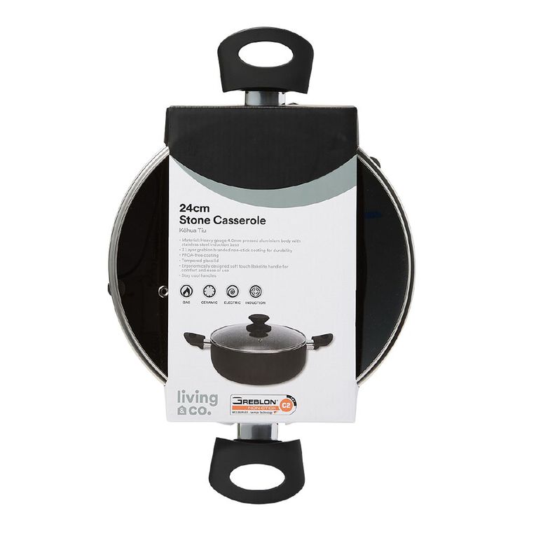 Living & Co Stone Casserole Black 24cm, , hi-res