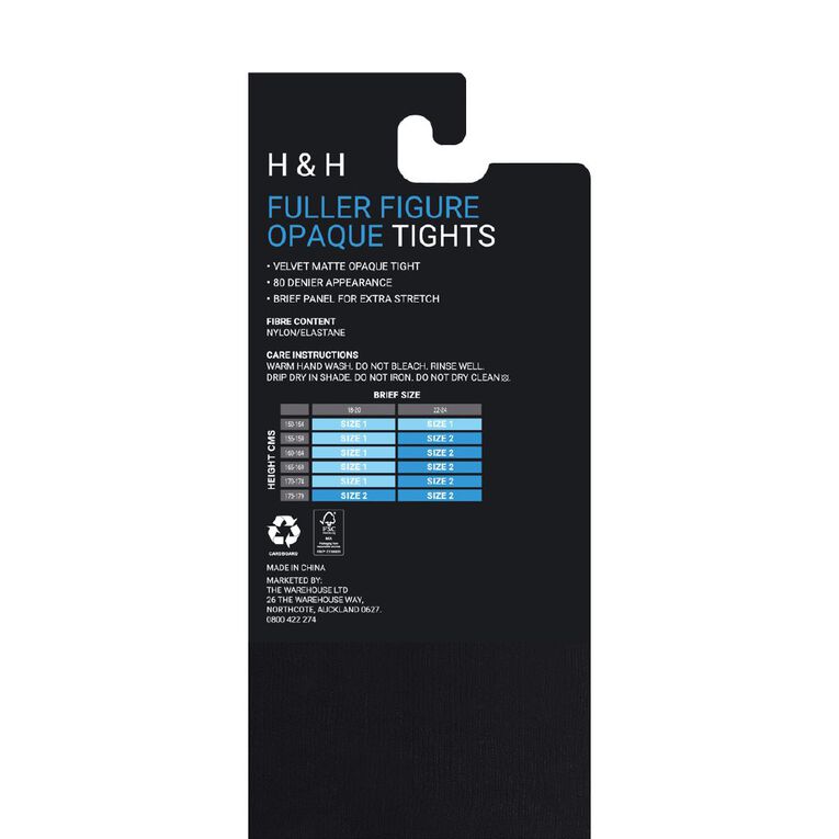 H&H Women's Full Figure Opaque Tights 80 Denier 1 Pair, Black, hi-res