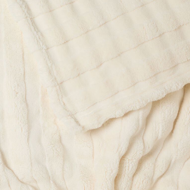 Living & Co Plush Checkerboard Throw Cream 127cm x 152cm, Cream, hi-res