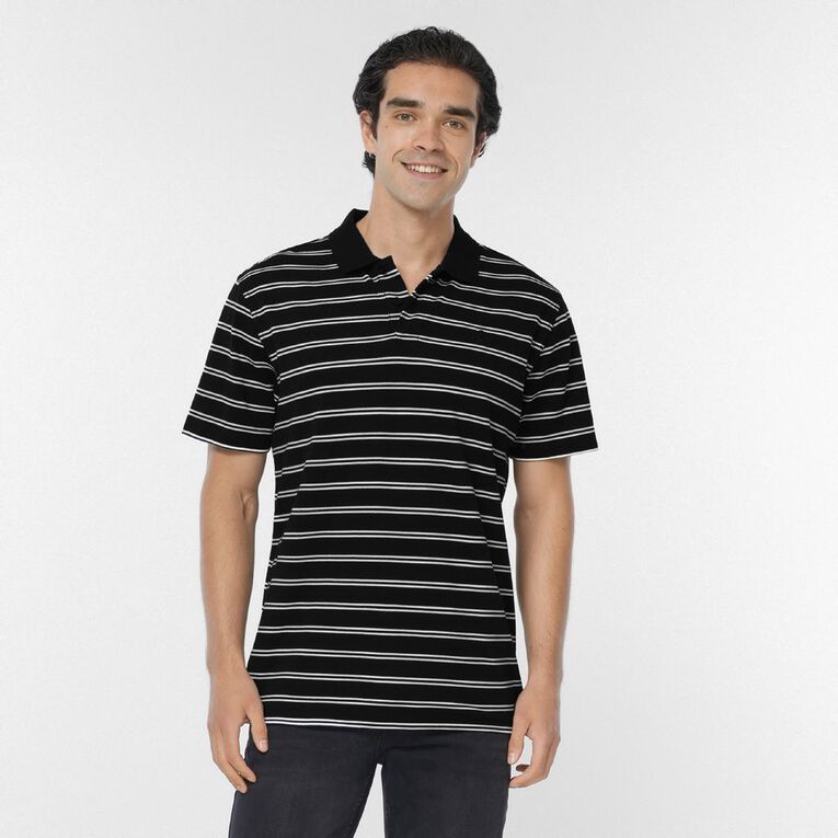 H&H Men's Stripe Polo, Black/White, hi-res