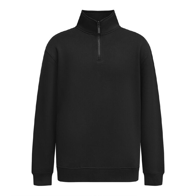 H&H Men's heavyweight Quater Zip Sweat, Black, hi-res