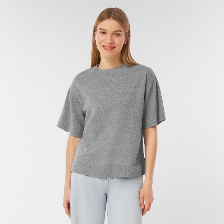 H&H Women's Short Sleeve Knit Tee, Grey Marle, hi-res