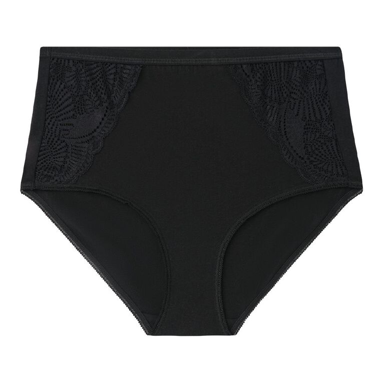 H&H Women's Cotton Lace Full Briefs, Black, hi-res