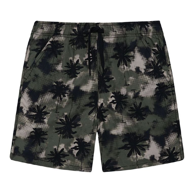 Young Original Printed Cotton Volley Shorts, Black, hi-res