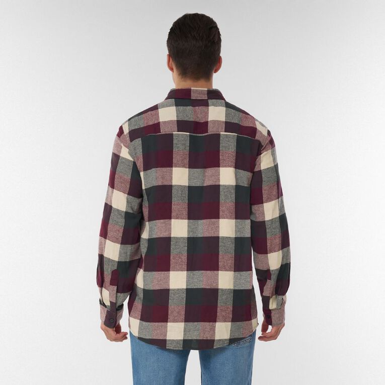H&H Men's Brushed Flannel Shirt, Burgundy, hi-res